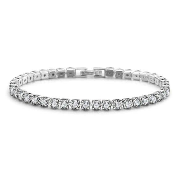 NEW 18K White Gold Plated Round Diamond Bracelet - Picture 6 of 8